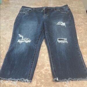 Maurices Blue Boyfriend Jeans Distressed Capri